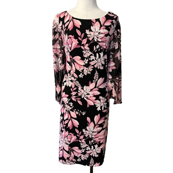 Connected Apparel Dress XXL 14 16 Black Pink Career Church Sheath Washable NEW - Picture 3 of 14